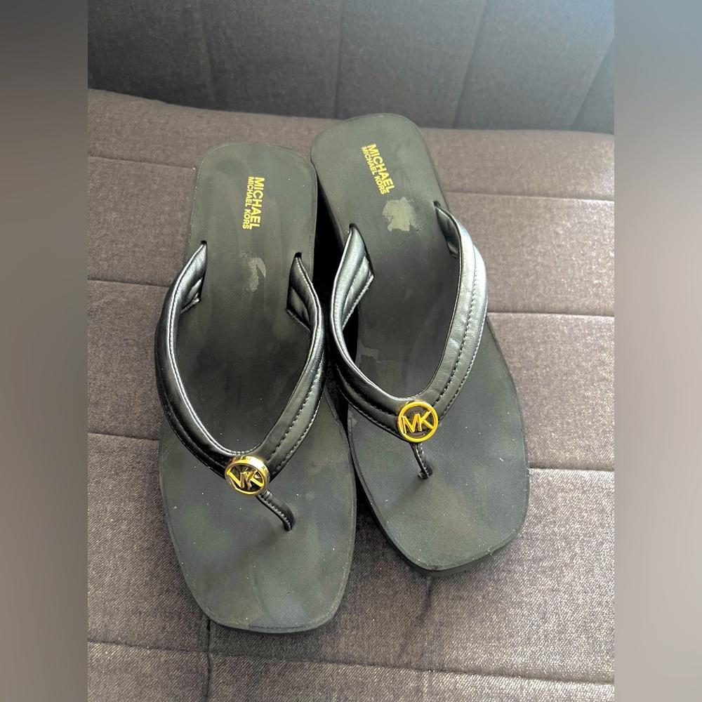 Michael Kors Black Sandals with Gold Logo